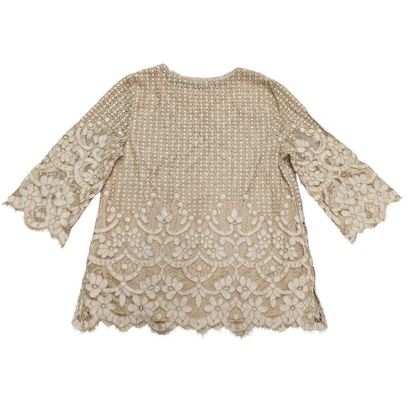 Isaac Mizrahi Live Womens Floral Lace Top Bell Sleeves Size M - Picture 2 of 11